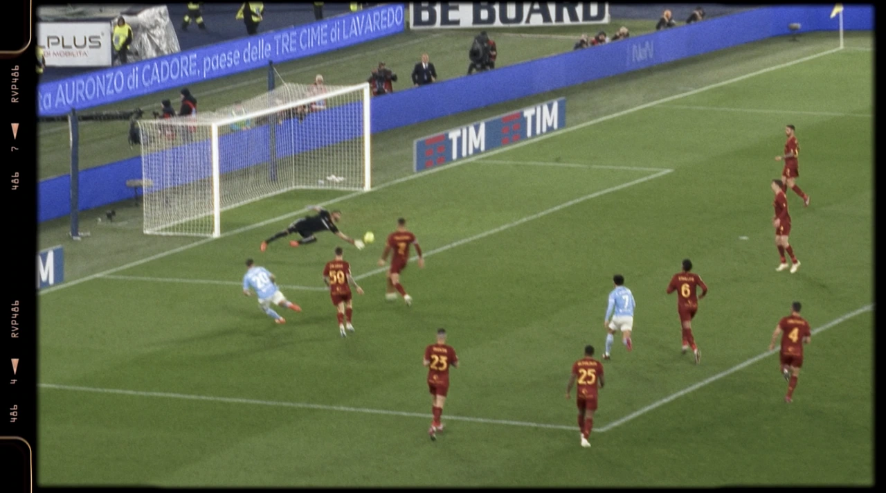 A football match presented inside a film-frame border
