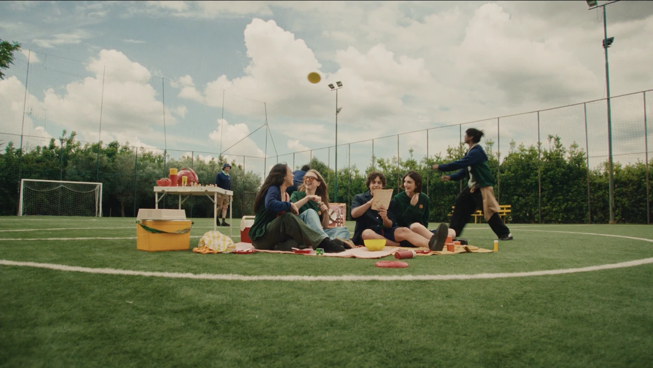A picnic on a football pitch