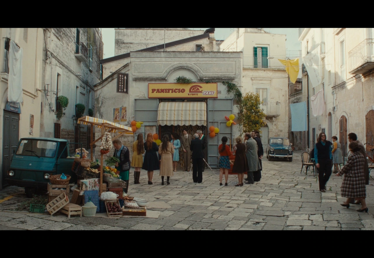 A gathering outside a village bakery